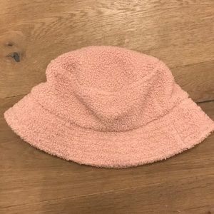 light pink fluffy bucket hat